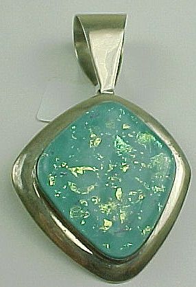 Sterling Large Designer Signed DTR Dichroic Glass Turquoise Color Opal Effect Glimmer Sterling Large Designer Signed DTR Dichroic Glass Turquoise Color Opal Effect Glimmer