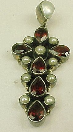 Designer Nicky Butler Pearl & Faceted Garnet Cross Pendant Designer Nicky Butler Pearl & Faceted Garnet Cross Pendant