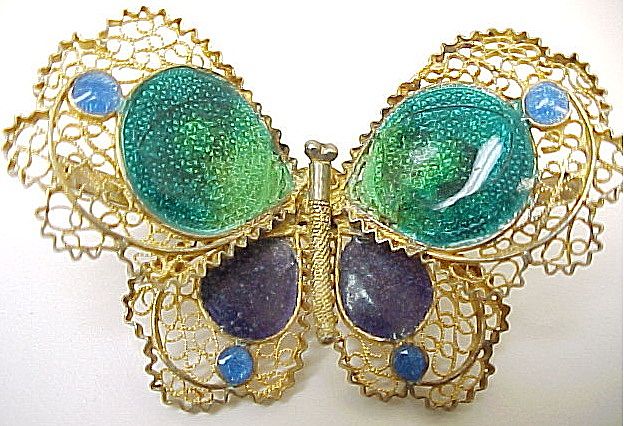 Beautiful Delicate 800 Silver Vermeil Filigree & Enameled Butterfly Pin Beautiful Delicate 800 Silver Vermeil Filigree & Enameled Butterfly Pin