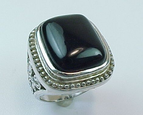 Sterling Silver Large Chunky Polished Onyx Ring