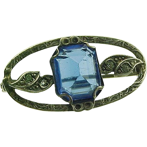 Late Victorian Hand Made Pin With Blue Paste Gem Sterling Silver Late Victorian Hand Made Pin With Blue Paste Gem Sterling Silver