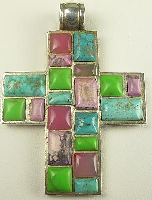 Estate Gorgeous Large Turquoise, Gaspeite, Rhodonite, Rhodochrosite, Rose Quartz Chunky Cross Estate Gorgeous Large Turquoise, Gaspeite, Rhodonite, Rhodochrosite, Rose Quartz Chunky Cross