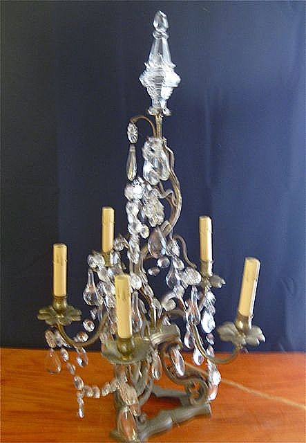 1920s European 36" Girandole Crystal Table Lamps 1920s European 36" Girandole Crystal Table Lamps