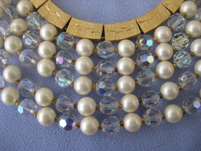 Signed KRAMER Faux Pearl AB Crystal Egyptian Style Collar/Earrings Signed KRAMER Faux Pearl AB Crystal Egyptian Style Collar/Earrings