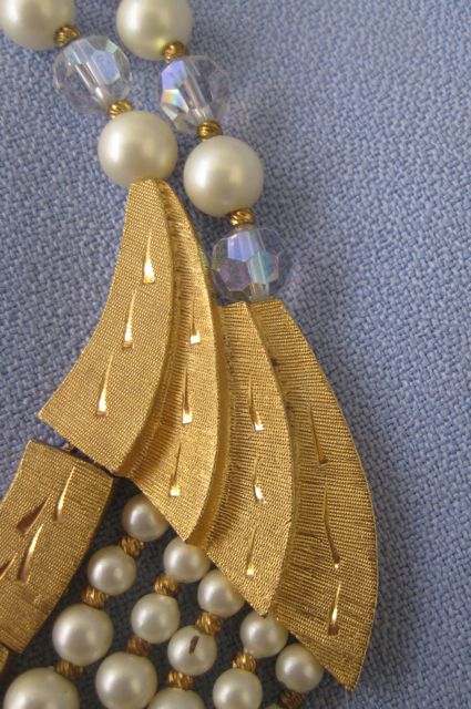 Signed KRAMER Faux Pearl AB Crystal Egyptian Style Collar/Earrings Signed KRAMER Faux Pearl AB Crystal Egyptian Style Collar/Earrings