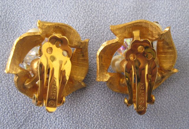 Signed KRAMER Faux Pearl AB Crystal Egyptian Style Collar/Earrings Signed KRAMER Faux Pearl AB Crystal Egyptian Style Collar/Earrings