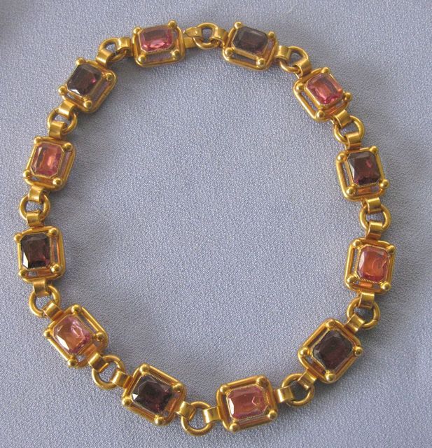 Designer Chunky Gilt Amethyst Rose Glass Necklace and Bracelet Designer Chunky Gilt Amethyst Rose Glass Necklace and Bracelet