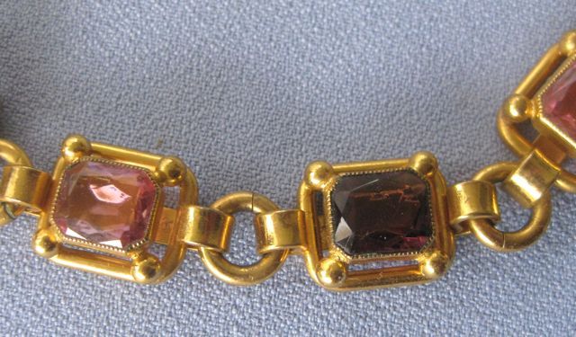 Designer Chunky Gilt Amethyst Rose Glass Necklace and Bracelet Designer Chunky Gilt Amethyst Rose Glass Necklace and Bracelet