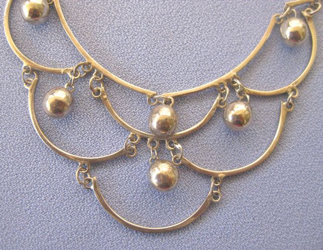 Mexican Sterling Dangling Bib Necklace Mexican Sterling Dangling Bib Necklace