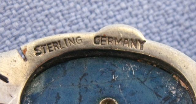 DECO Sterling, Marcasite, Faux Lapis Pin and Earring Set - Germany DECO Sterling, Marcasite, Faux Lapis Pin and Earring Set - Germany