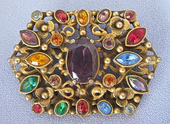 Gilt Rhinestone Austro Hungarian Style CZECH Pin Gilt Rhinestone Austro Hungarian Style CZECH Pin