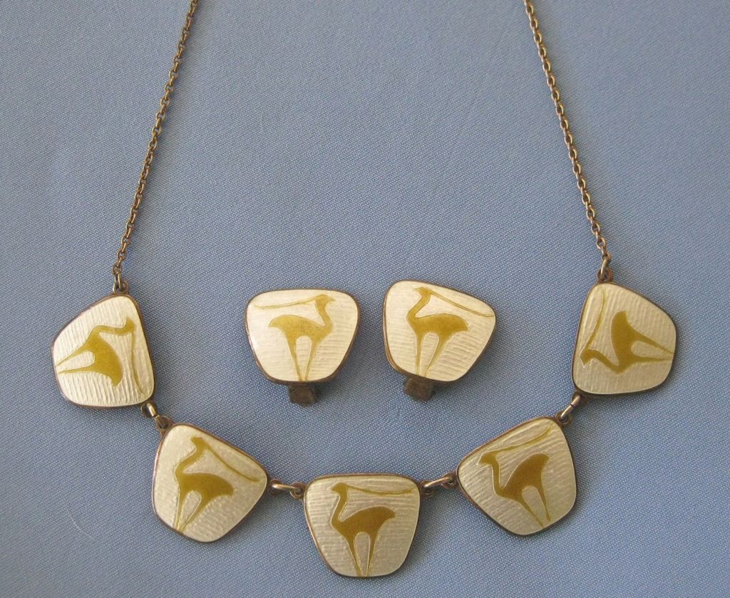 Mid Century Sterling Enamel Antelope Necklace/Earrings - NORWAY - Finn Jensen Mid Century Sterling Enamel Antelope Necklace/Earrings - NORWAY - Finn Jensen