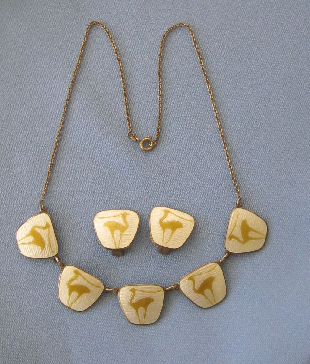 Mid Century Sterling Enamel Antelope Necklace/Earrings - NORWAY - Finn Jensen Mid Century Sterling Enamel Antelope Necklace/Earrings - NORWAY - Finn Jensen