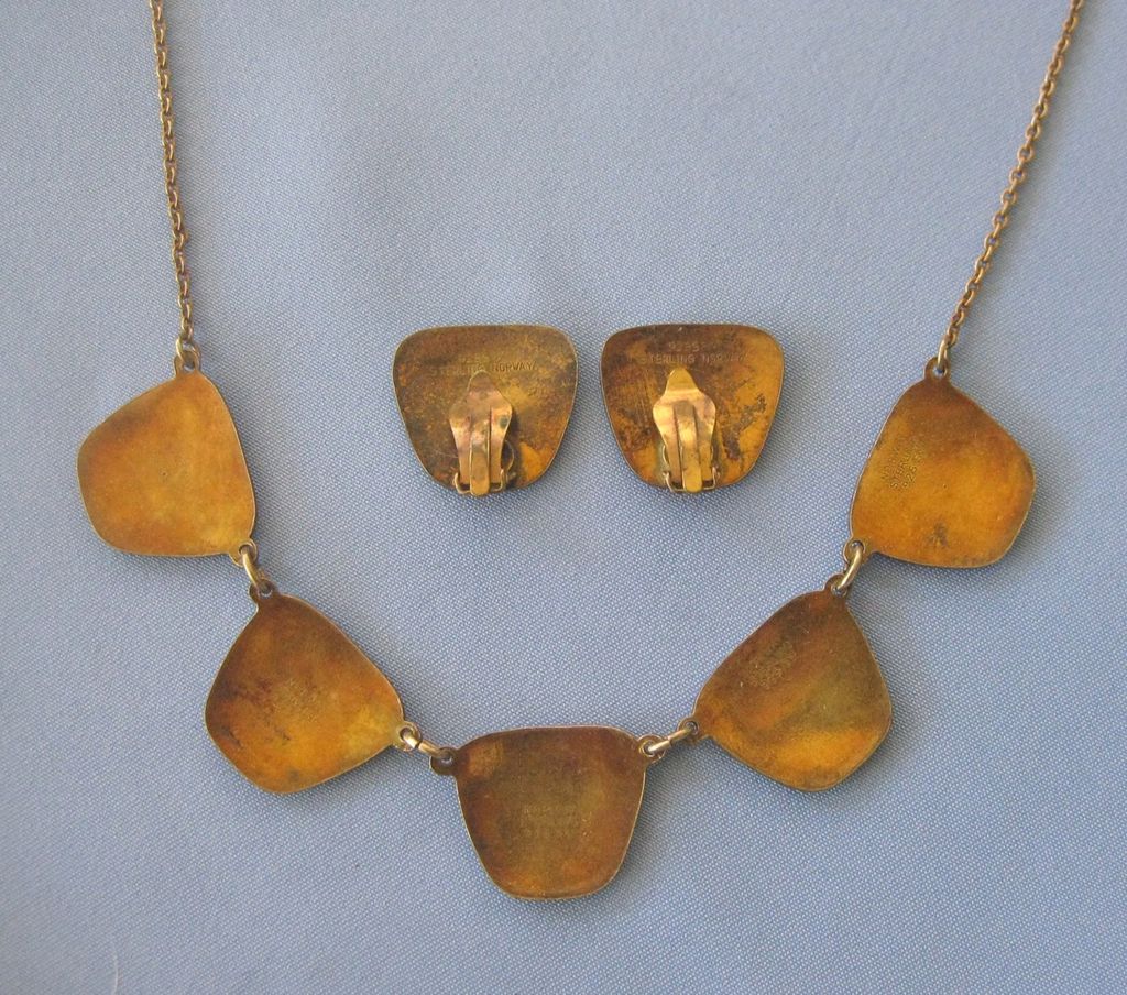 Mid Century Sterling Enamel Antelope Necklace/Earrings - NORWAY - Finn Jensen Mid Century Sterling Enamel Antelope Necklace/Earrings - NORWAY - Finn Jensen