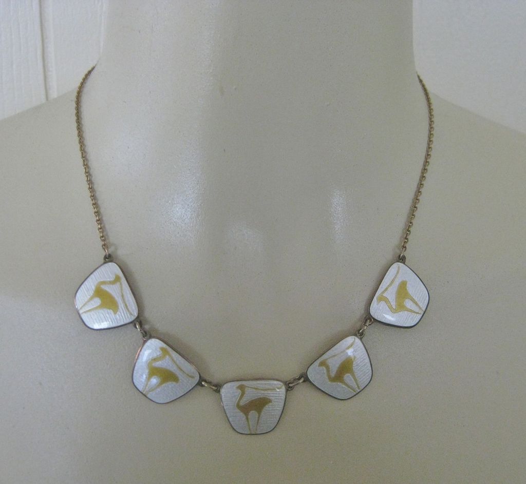 Mid Century Sterling Enamel Antelope Necklace/Earrings - NORWAY - Finn Jensen Mid Century Sterling Enamel Antelope Necklace/Earrings - NORWAY - Finn Jensen