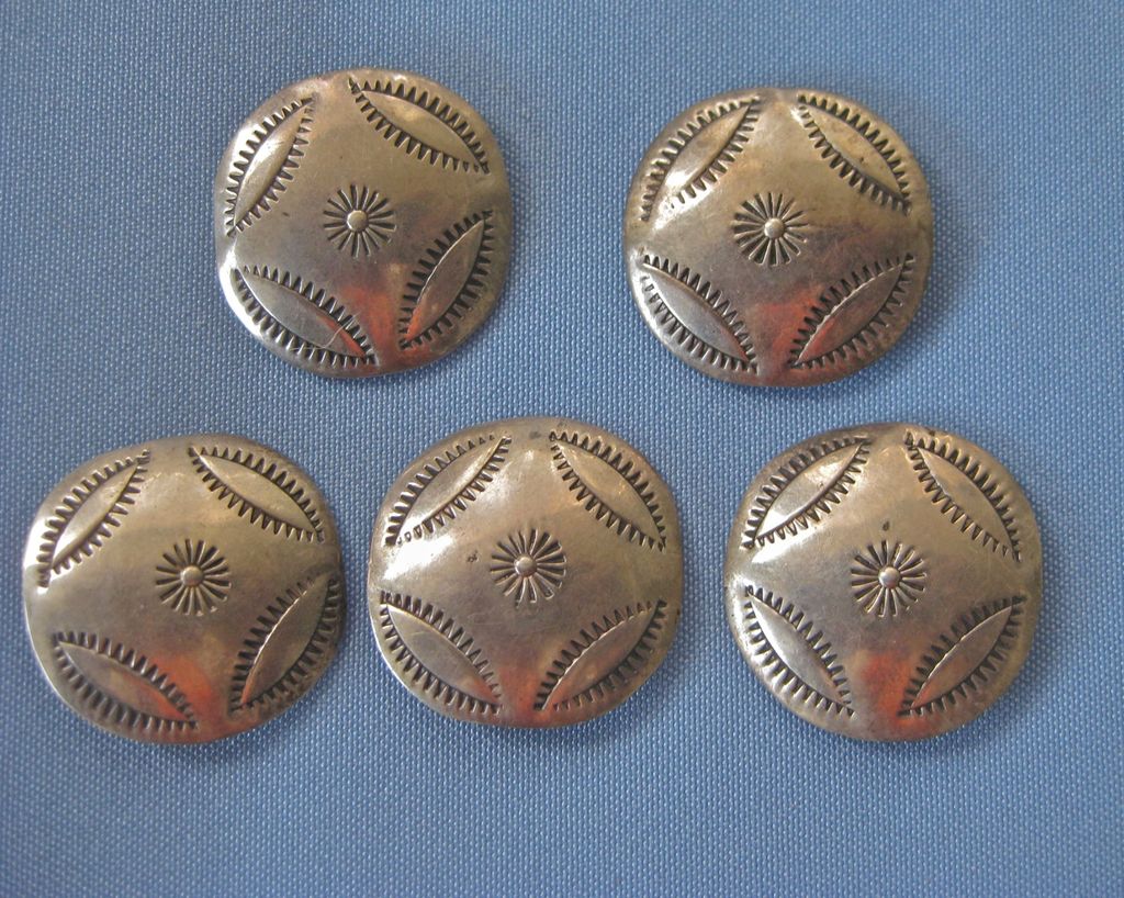 Set of 5 Stamped Sterling Native American BUTTONS Set of 5 Stamped Sterling Native American BUTTONS