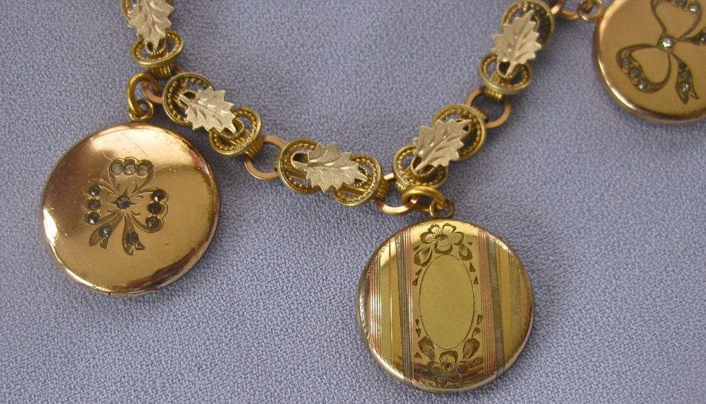Antique Gold Filled Victorian Book Bracelet - 5 Large Lockets! Antique Gold Filled Victorian Book Bracelet - 5 Large Lockets!