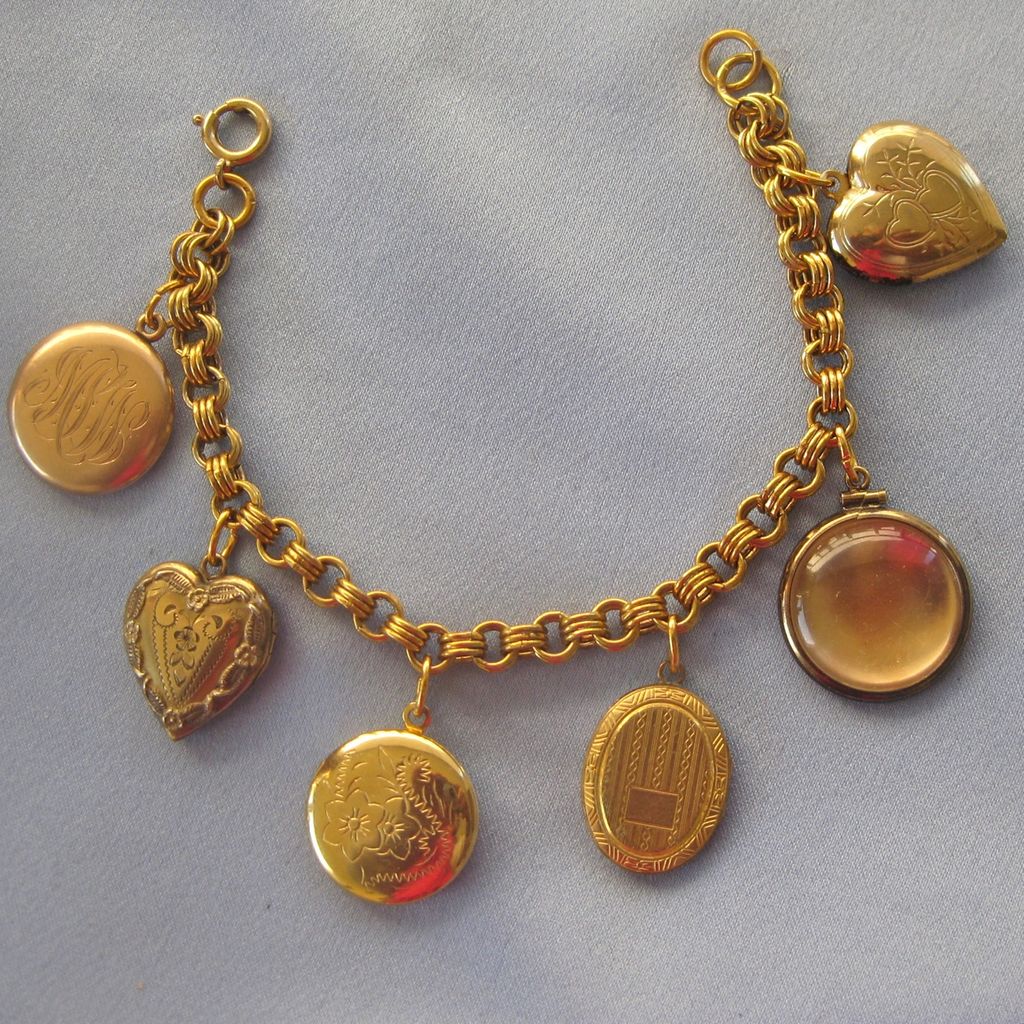Goldfilled Vintage & Antique Locket Charm Bracelet Goldfilled Vintage & Antique Locket Charm Bracelet