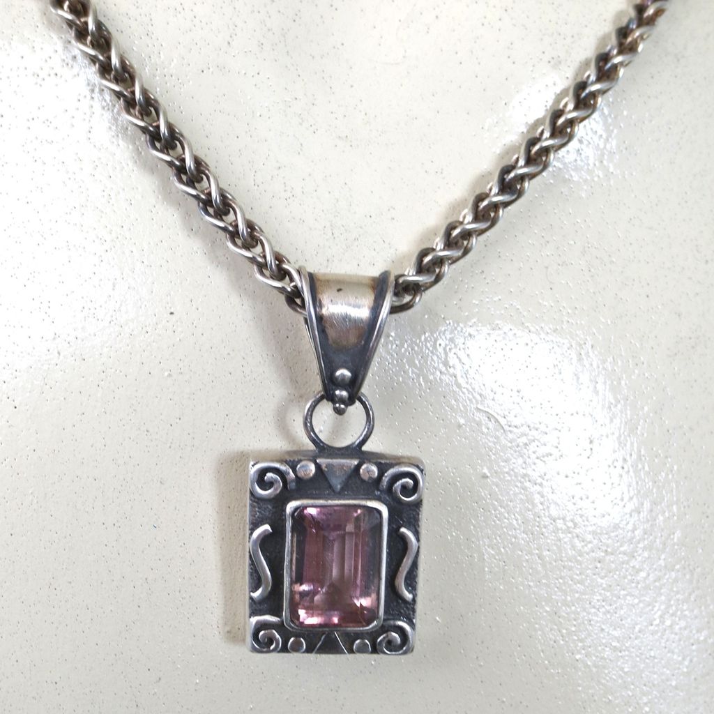 Sterling Amethyst Pendant/Chunky Wheat Chain Sterling Amethyst Pendant/Chunky Wheat Chain