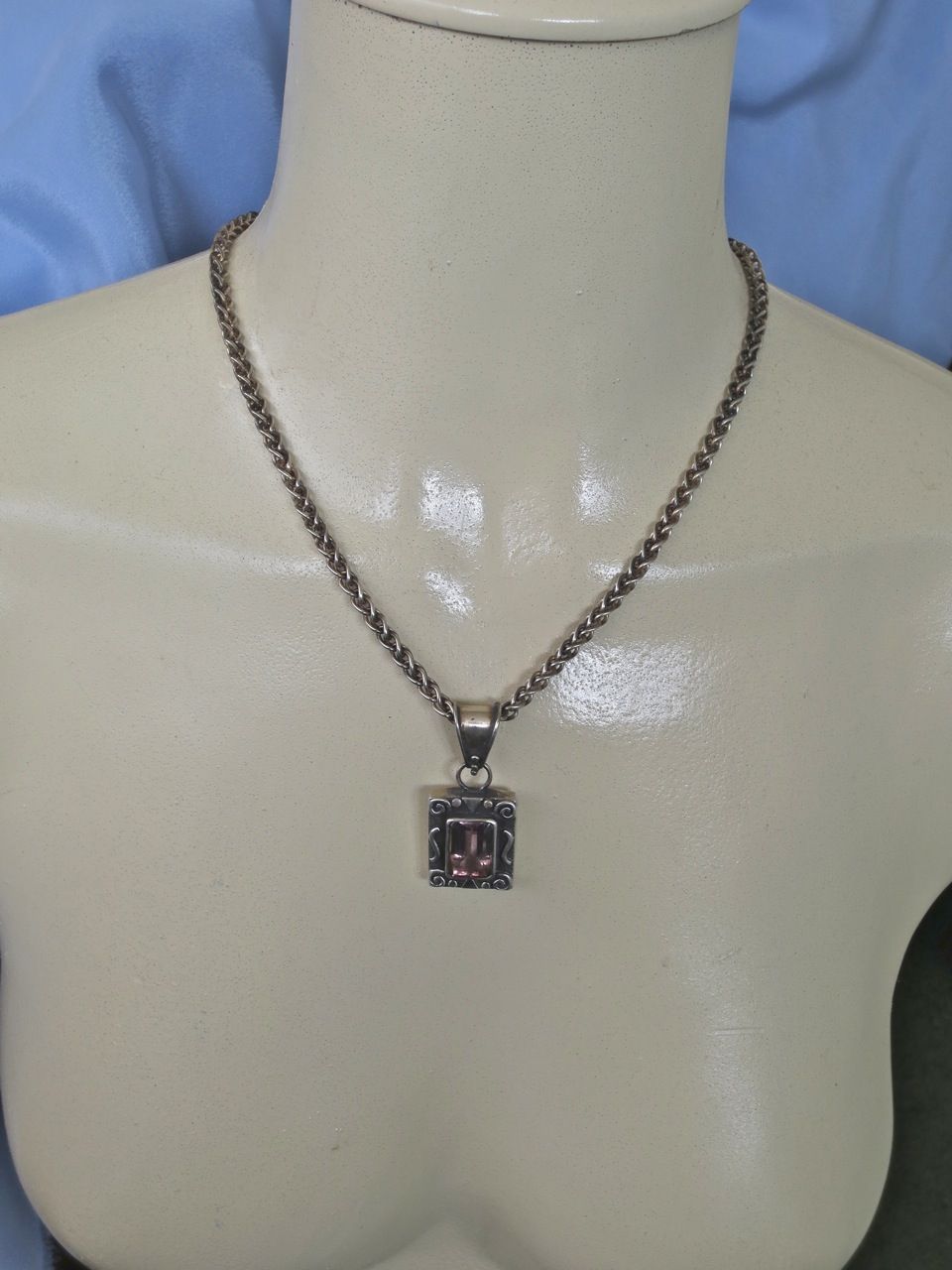 Sterling Amethyst Pendant/Chunky Wheat Chain Sterling Amethyst Pendant/Chunky Wheat Chain