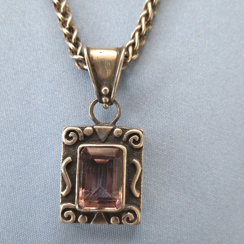 Sterling Amethyst Pendant/Chunky Wheat Chain Sterling Amethyst Pendant/Chunky Wheat Chain