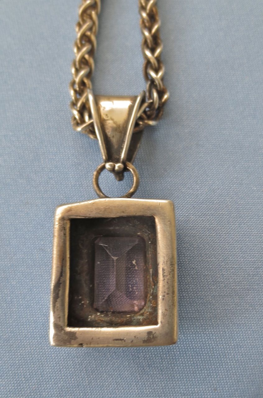 Sterling Amethyst Pendant/Chunky Wheat Chain Sterling Amethyst Pendant/Chunky Wheat Chain