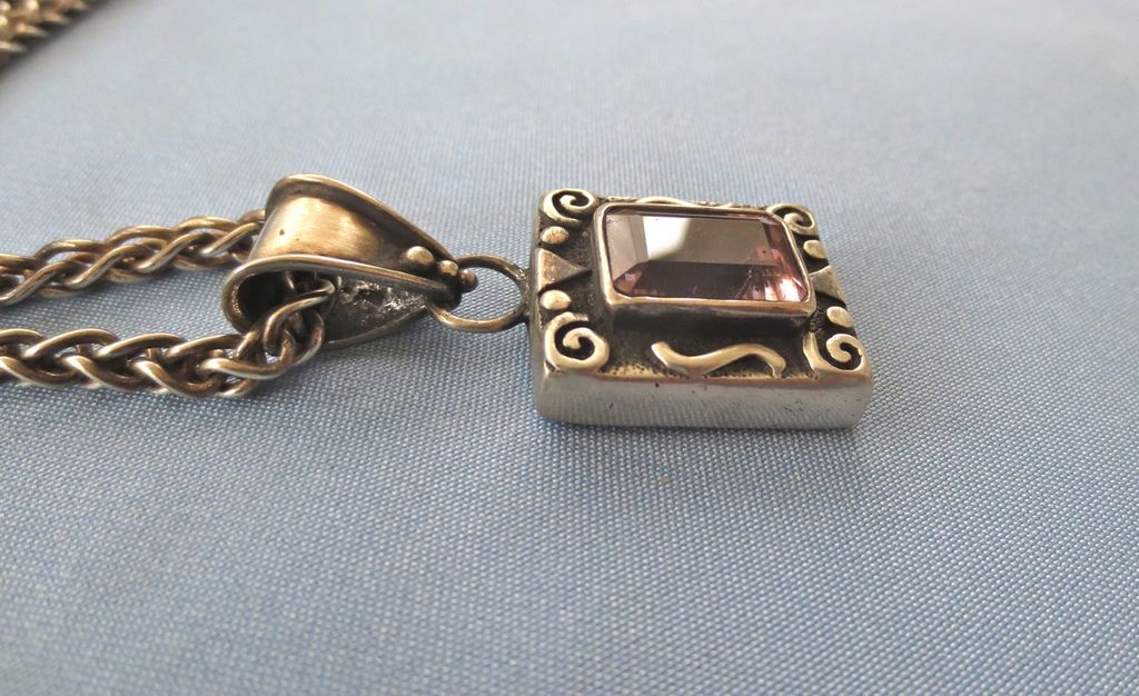 Sterling Amethyst Pendant/Chunky Wheat Chain Sterling Amethyst Pendant/Chunky Wheat Chain
