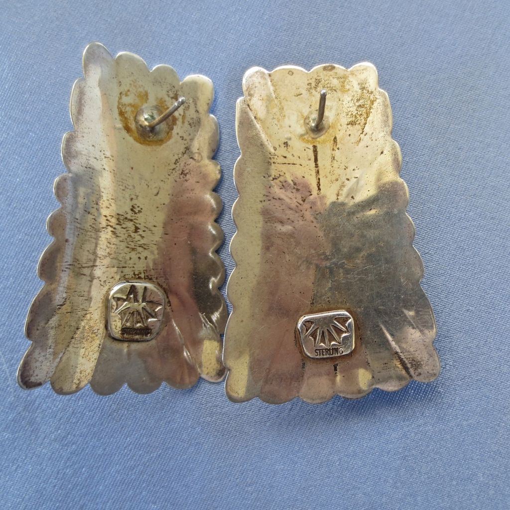 Large Modernist NAVAJO Sterling Black Onyx Earrings Large Modernist NAVAJO Sterling Black Onyx Earrings