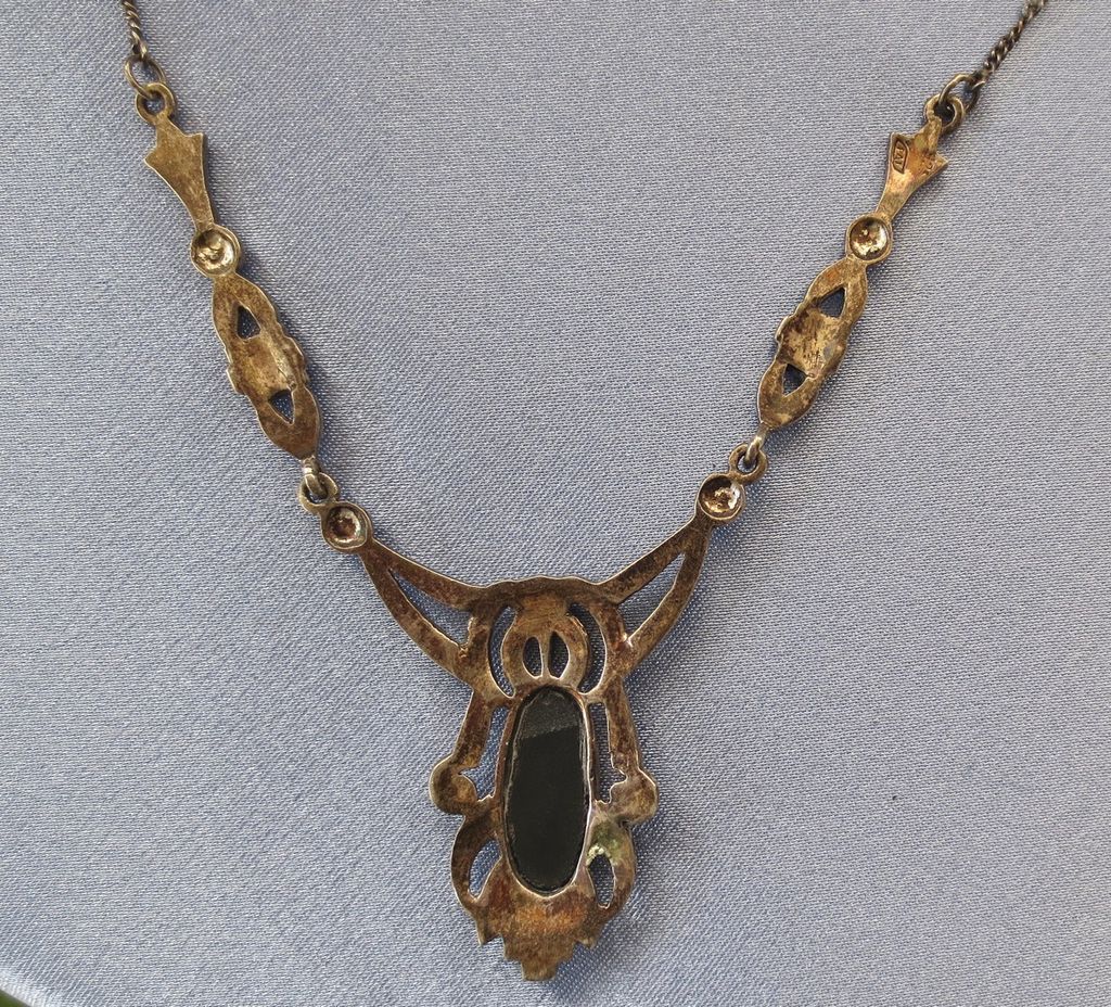 ART DECO Sterling Black Onyx Marcasite Necklace ART DECO Sterling Black Onyx Marcasite Necklace
