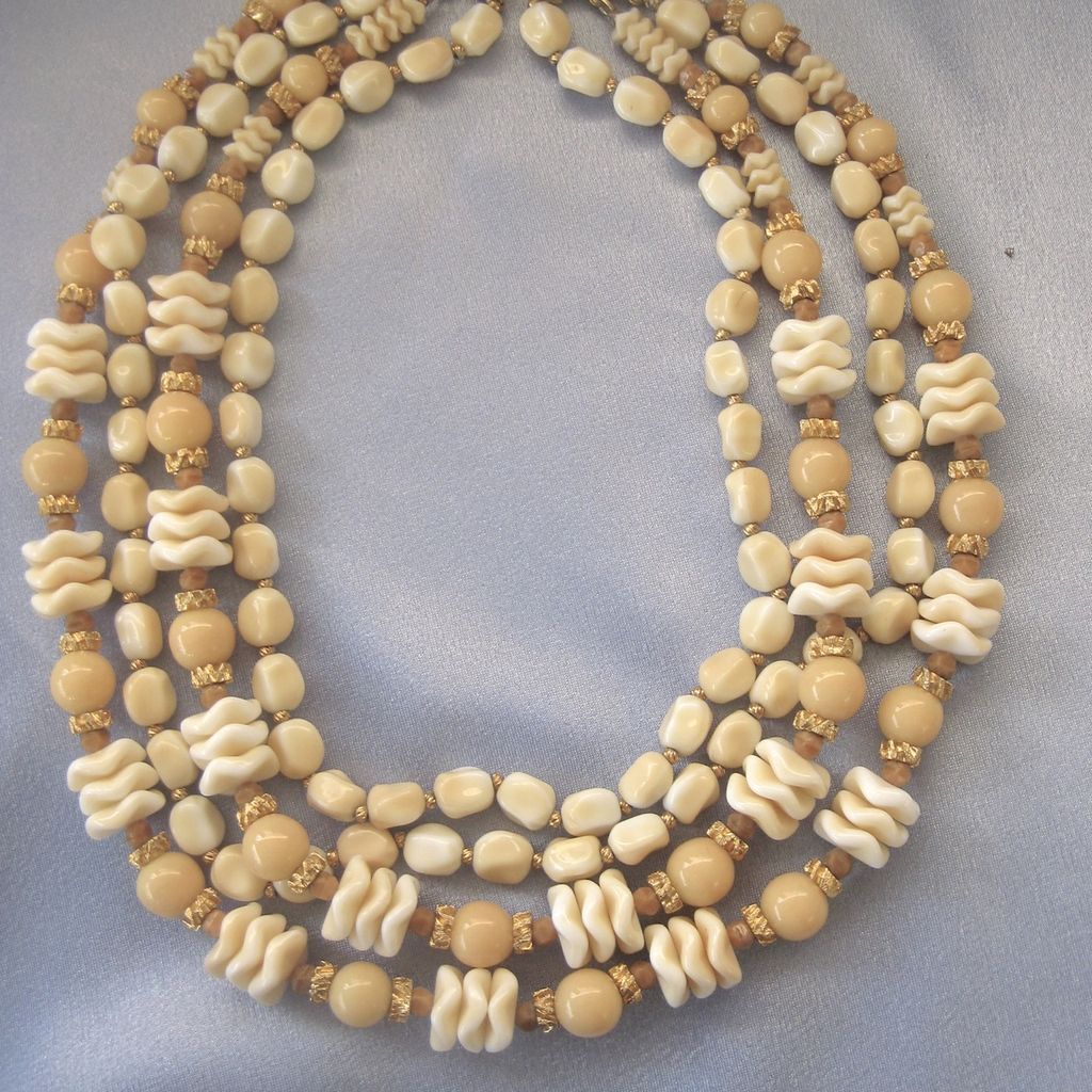 Vintage Hattie CARNEGIE 4 Strand Fancy Glass Bead Necklace Vintage Hattie CARNEGIE 4 Strand Fancy Glass Bead Necklace