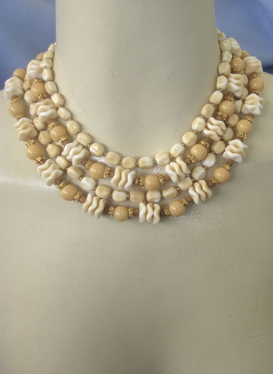 Vintage Hattie CARNEGIE 4 Strand Fancy Glass Bead Necklace Vintage Hattie CARNEGIE 4 Strand Fancy Glass Bead Necklace