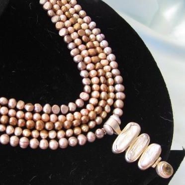 Gorgeous 5-Strand Freshwater Pearl Necklace -Citrine/Pearl Pendant Gorgeous 5-Strand Freshwater Pearl Necklace -Citrine/Pearl Pendant
