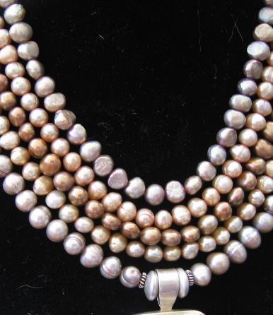 Gorgeous 5-Strand Freshwater Pearl Necklace -Citrine/Pearl Pendant Gorgeous 5-Strand Freshwater Pearl Necklace -Citrine/Pearl Pendant
