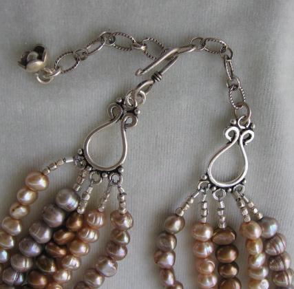 Gorgeous 5-Strand Freshwater Pearl Necklace -Citrine/Pearl Pendant Gorgeous 5-Strand Freshwater Pearl Necklace -Citrine/Pearl Pendant
