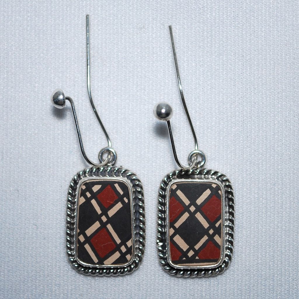 Mata Ortiz pottery shard and sterling silver hook earrings Mata Ortiz pottery shard and sterling silver hook earrings