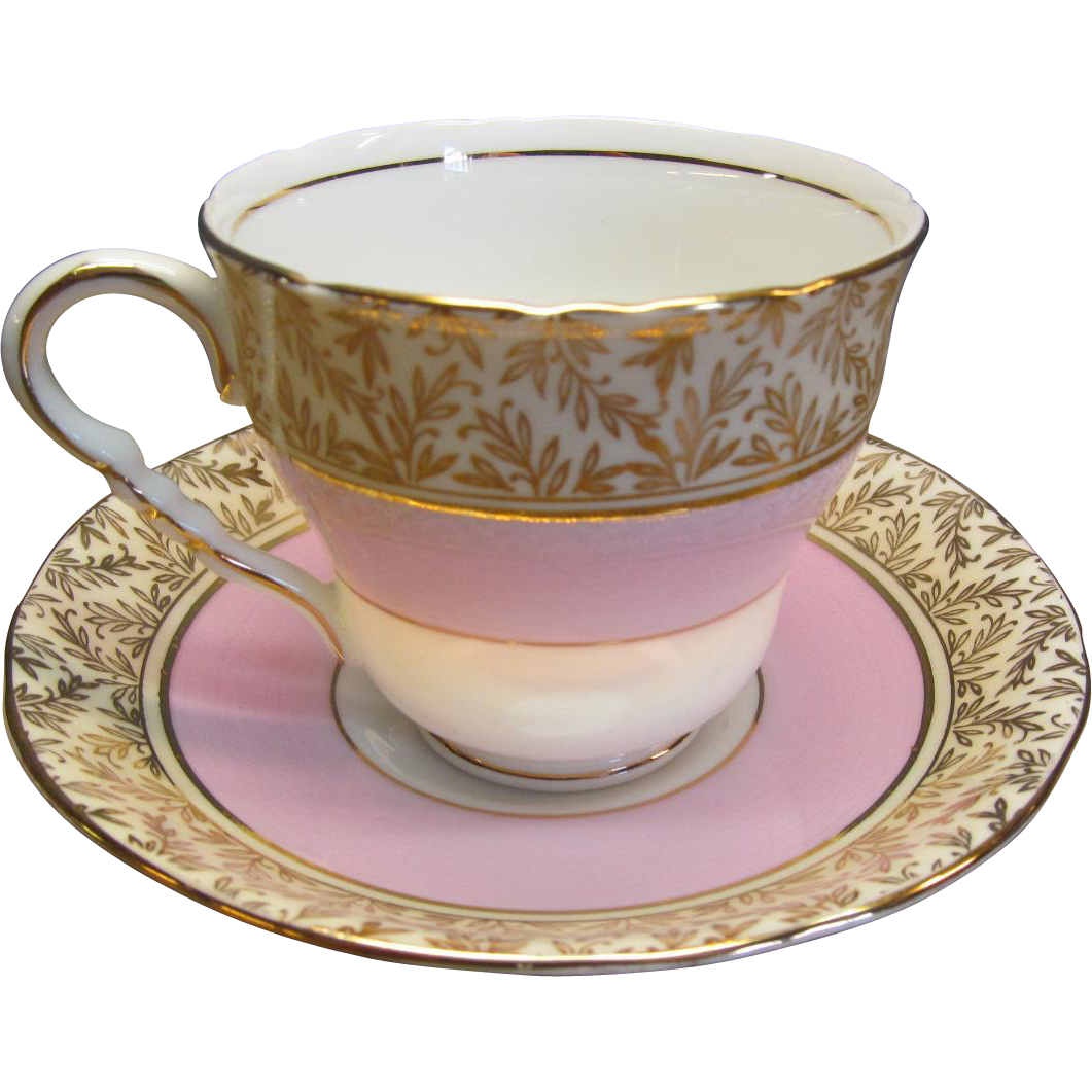 Royal Stafford Tea Cup and Saucer Pink with Gold Trim Bone China from