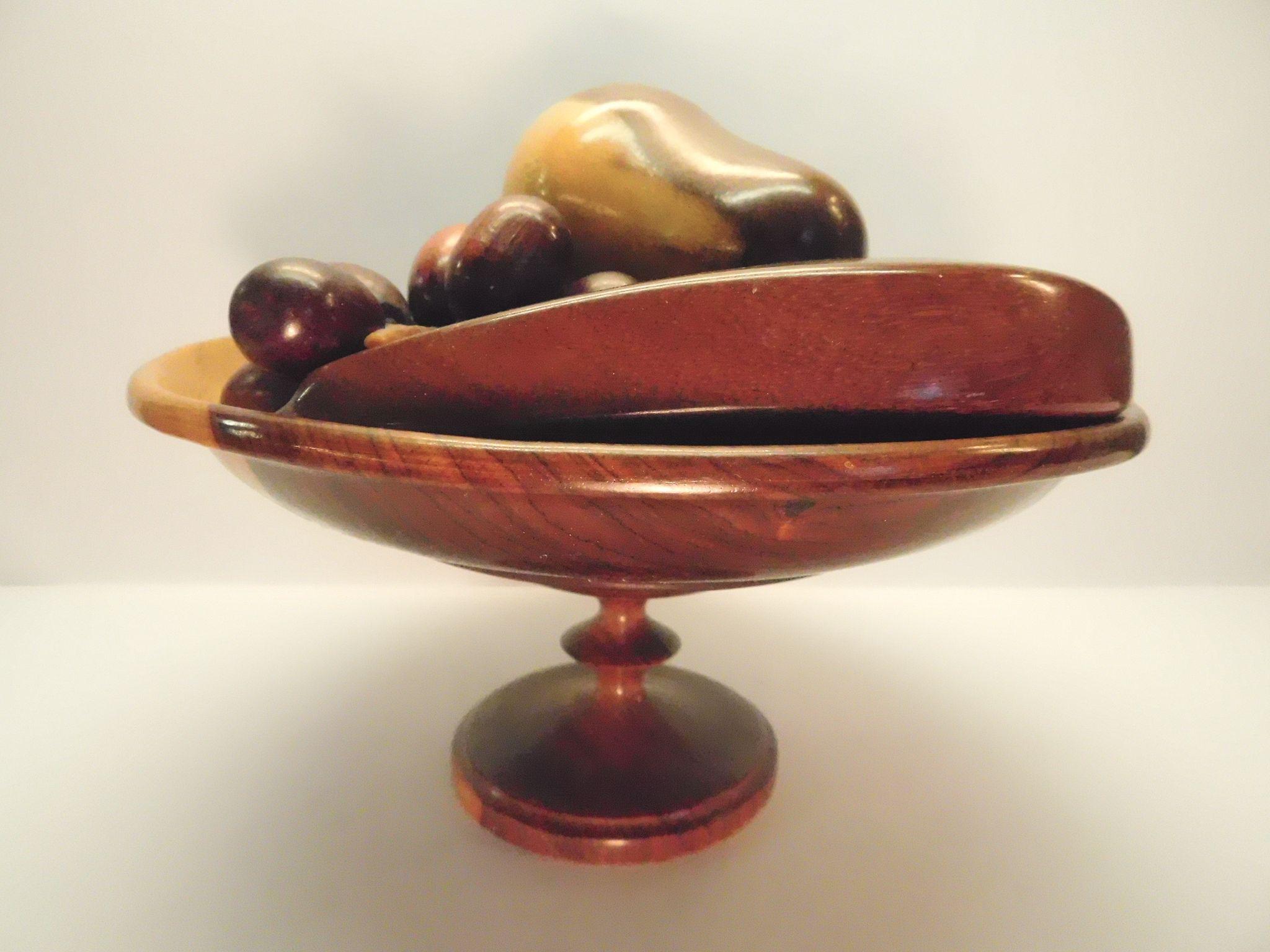 Wooden Pedestal Fruit Bowl With Handcarved Pieces from artgate on Ruby Lane