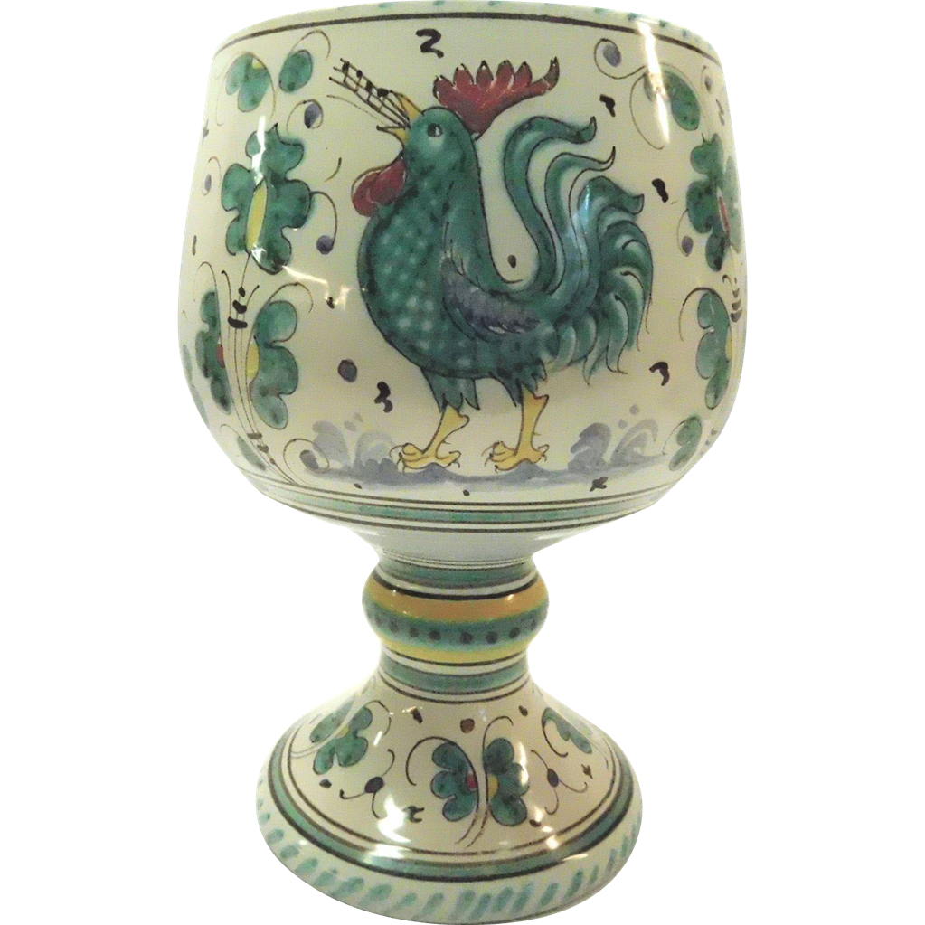 Vintage Singing Rooster Chanticleer Pottery Chalice Vase Italy Vintage Singing Rooster Chanticleer Pottery Chalice Vase Italy