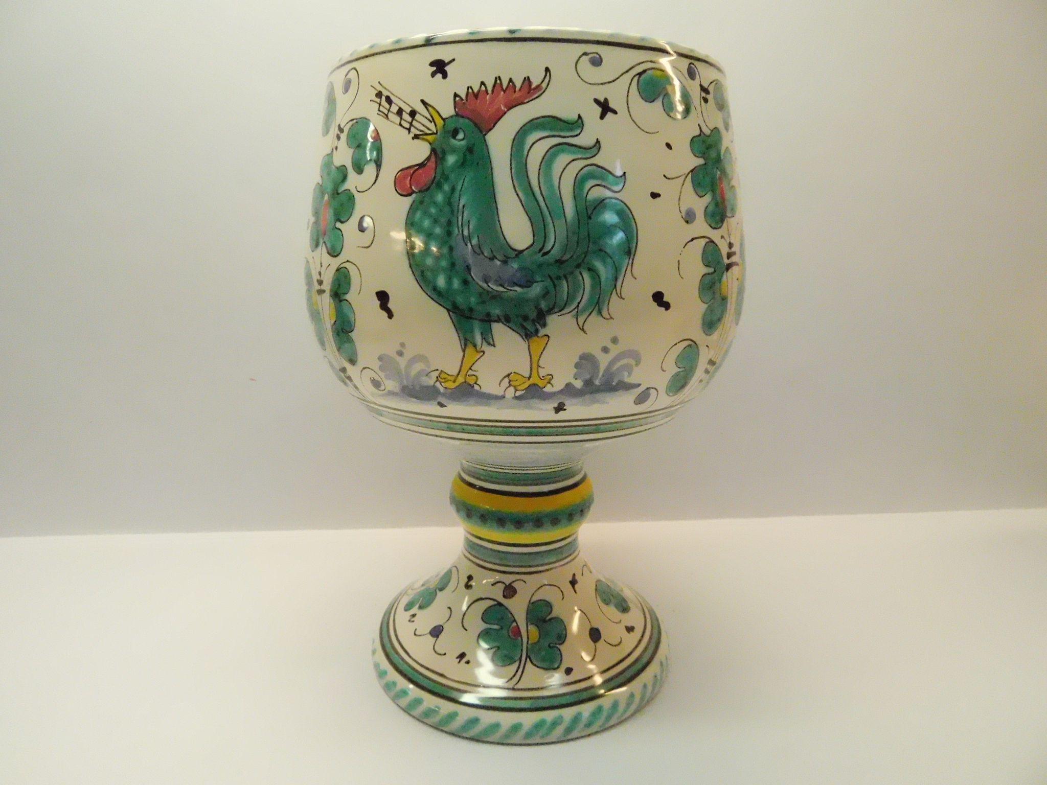 Vintage Singing Rooster Chanticleer Pottery Chalice Vase Italy Vintage Singing Rooster Chanticleer Pottery Chalice Vase Italy
