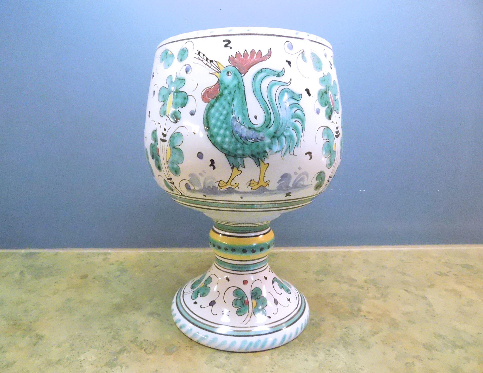 Vintage Singing Rooster Chanticleer Pottery Chalice Vase Italy Vintage Singing Rooster Chanticleer Pottery Chalice Vase Italy