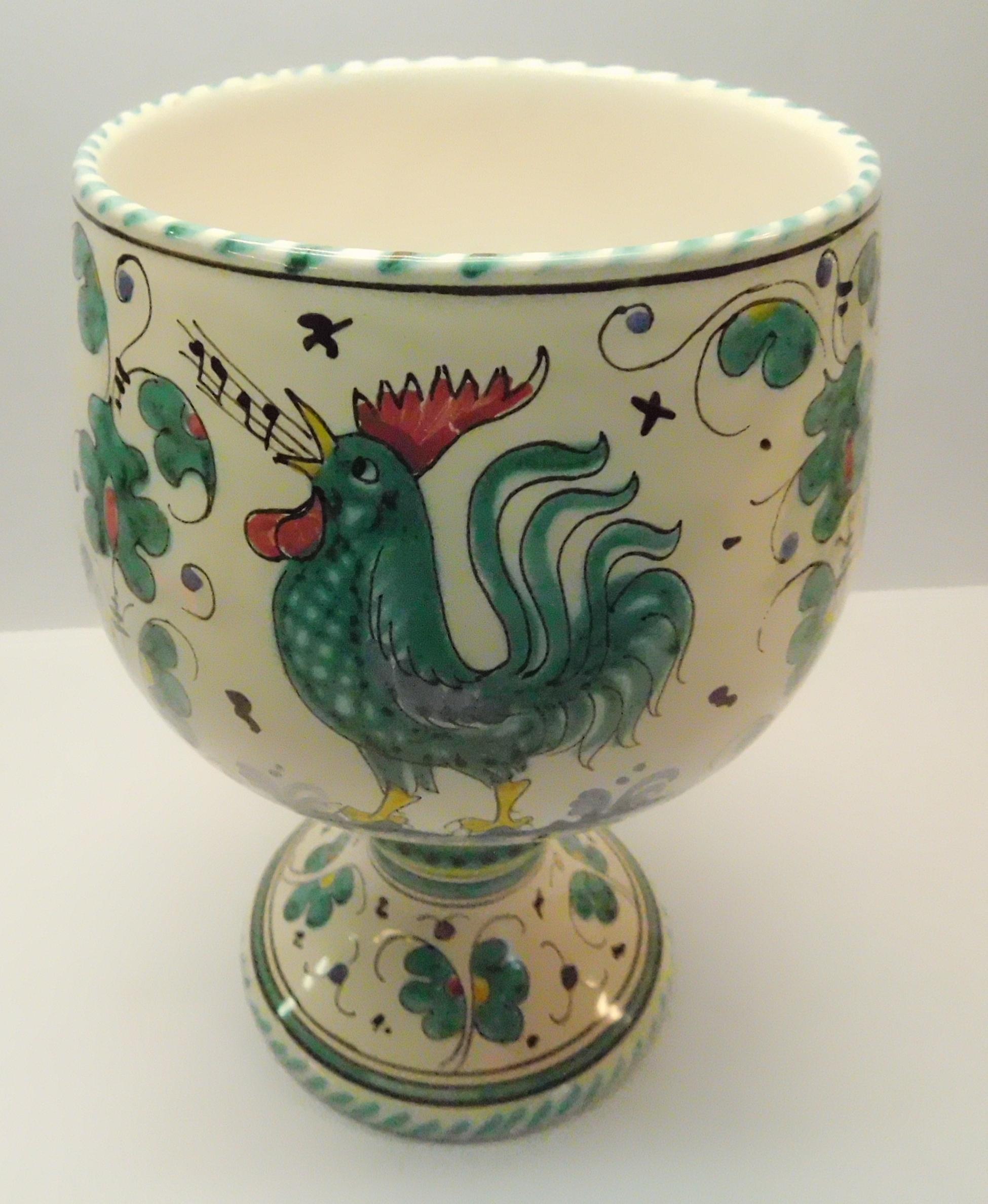 Vintage Singing Rooster Chanticleer Pottery Chalice Vase Italy Vintage Singing Rooster Chanticleer Pottery Chalice Vase Italy
