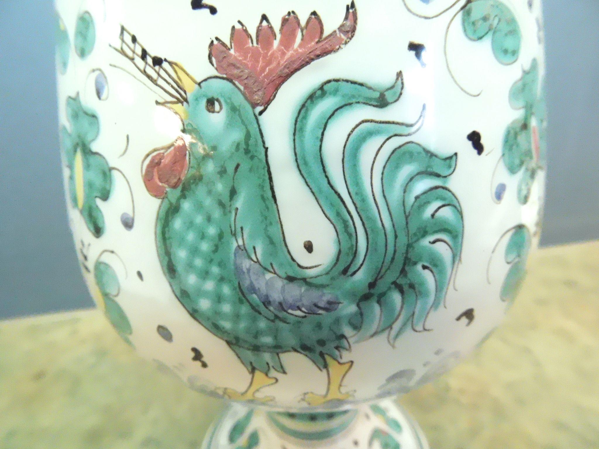 Vintage Singing Rooster Chanticleer Pottery Chalice Vase Italy Vintage Singing Rooster Chanticleer Pottery Chalice Vase Italy