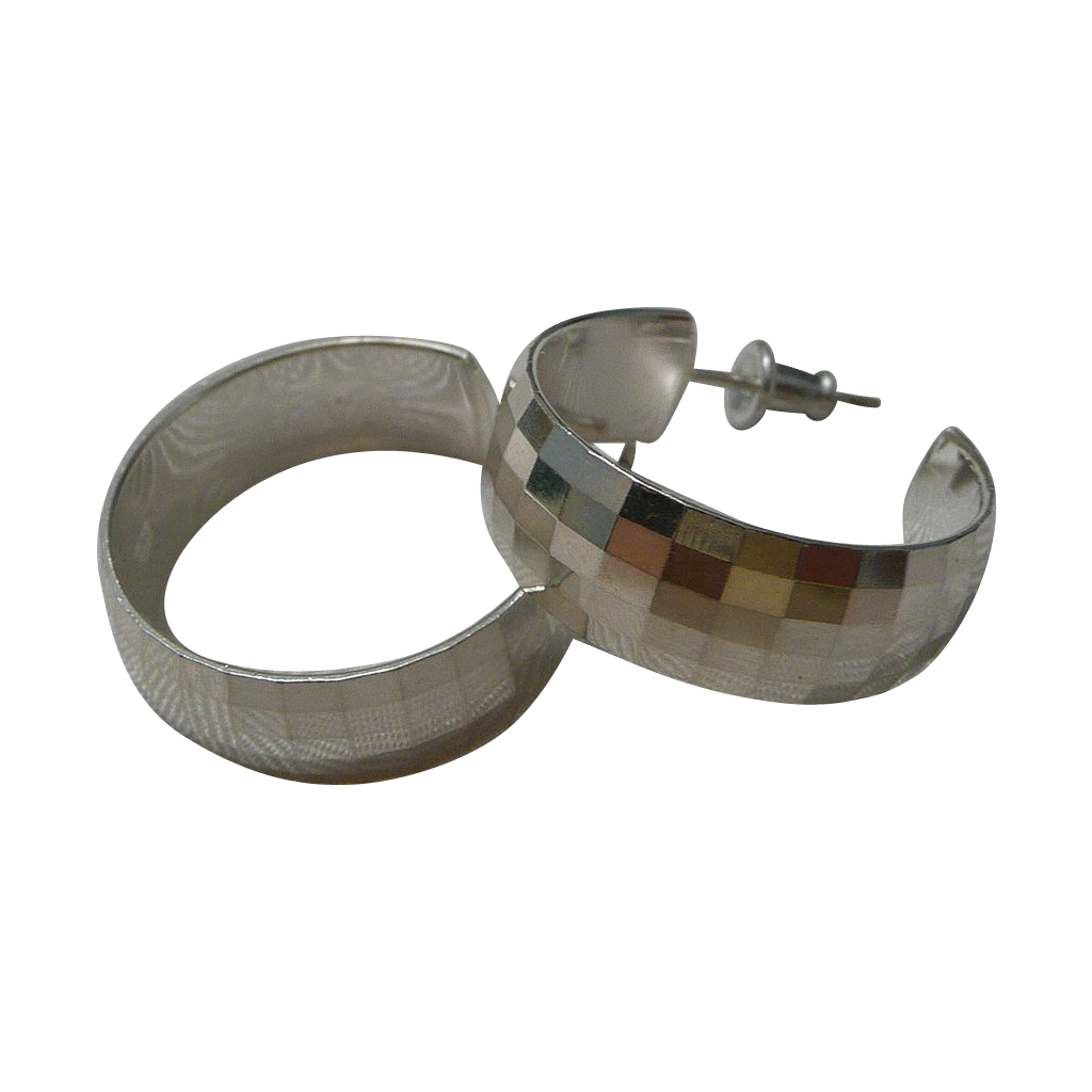 Milor Shimmering Prism Cut Hoop Pierced Earrings 925 Silver Milor Shimmering Prism Cut Hoop Pierced Earrings 925 Silver