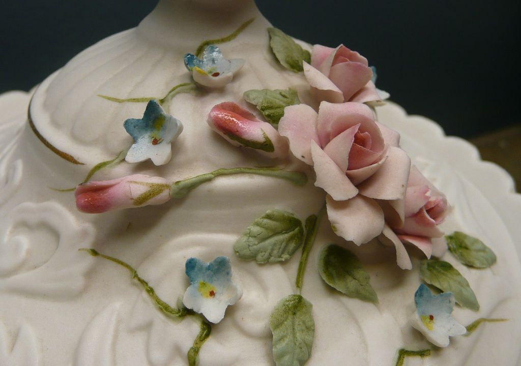 Lefton Handpainted Bisque Candy Dish With Floral Relief Lefton Handpainted Bisque Candy Dish With Floral Relief