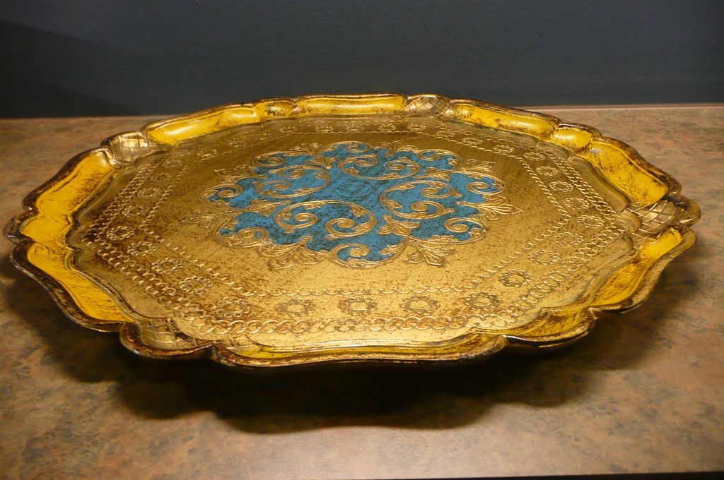 Italian Wood Tray Hand Painted Scroll and Scallop Design from artgate
