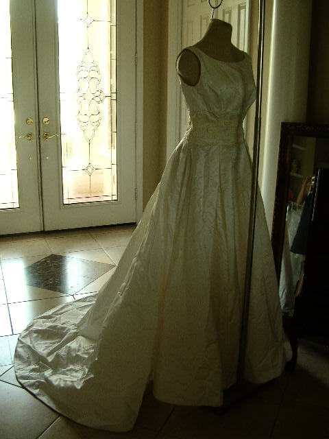 1007231Vintage Priscilla of Boston satin wedding gown like Jackie Kennedy 