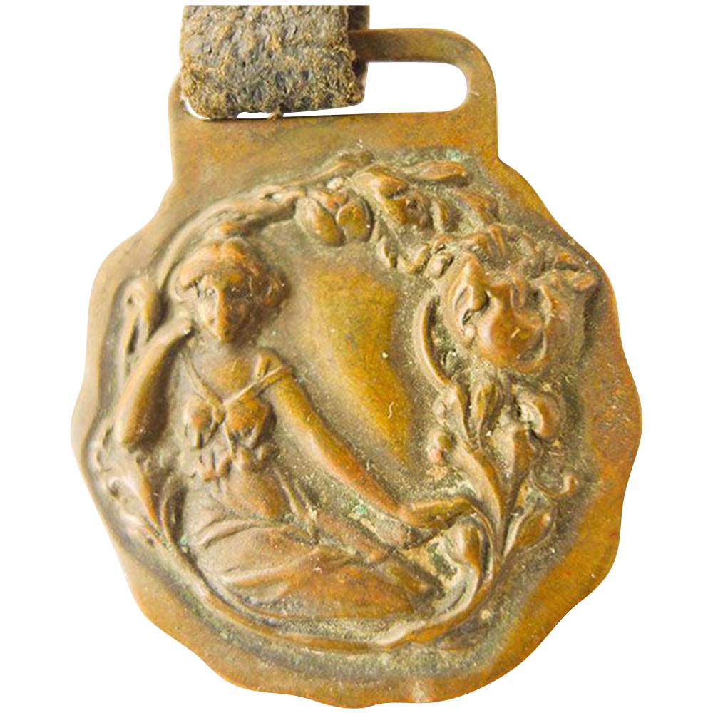 Antique Art Nouveau Brass Fob - Circa 1900 Antique Art Nouveau Brass Fob - Circa 1900