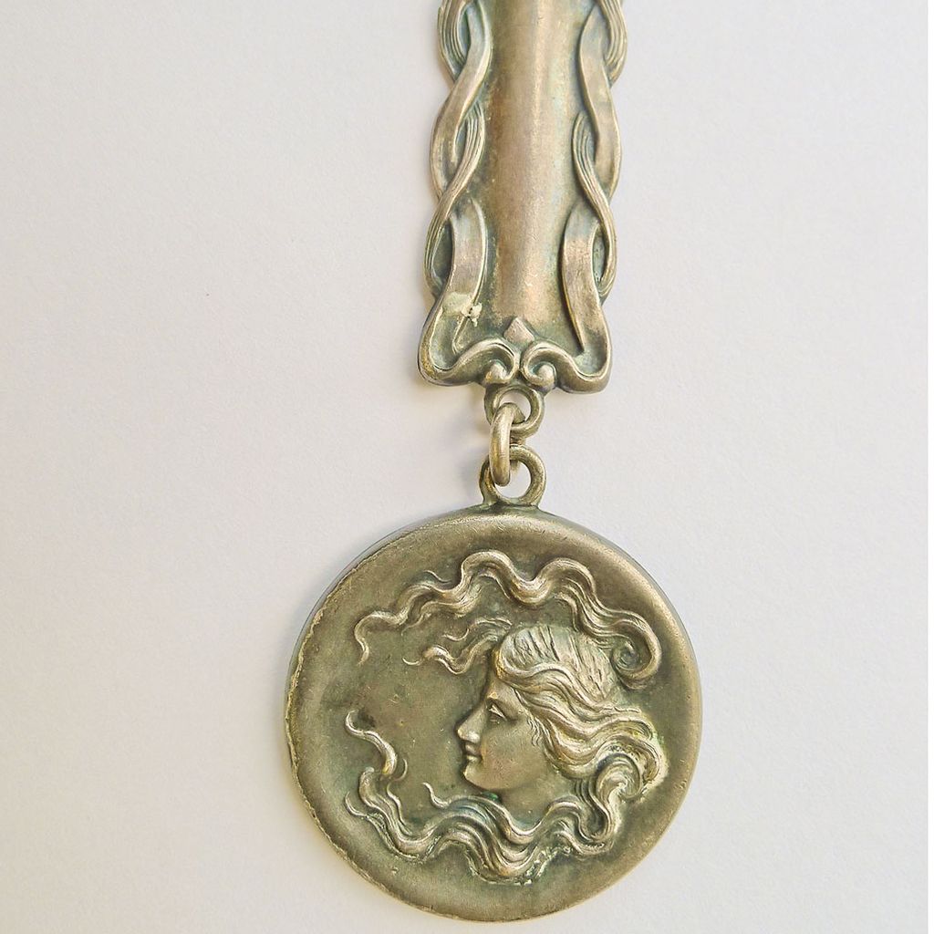 Antique Silver Plate Art Nouveau Belt Clip, Fob and Chain - Circa 1900 Antique Silver Plate Art Nouveau Belt Clip, Fob and Chain - Circa 1900