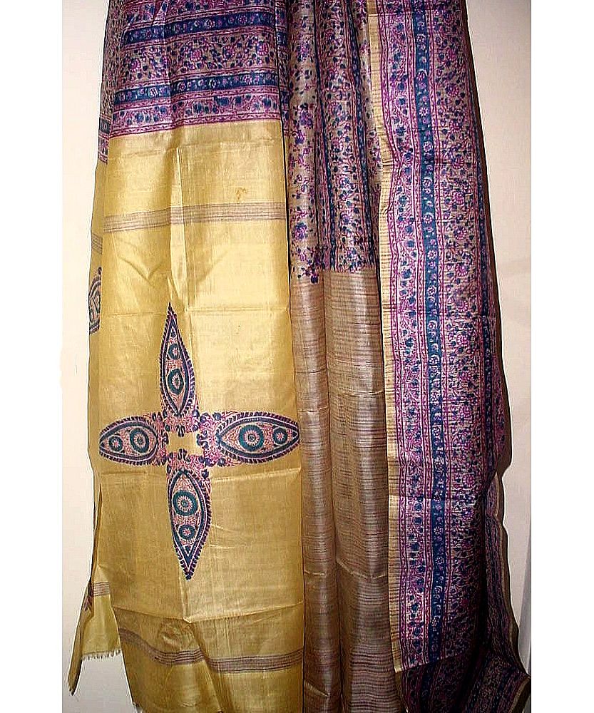100% Silk Sari / Saree Fabric 6 Yds Yellow Teal Purple Floral Stripe 100% Silk Sari / Saree Fabric 6 Yds Yellow Teal Purple Floral Stripe