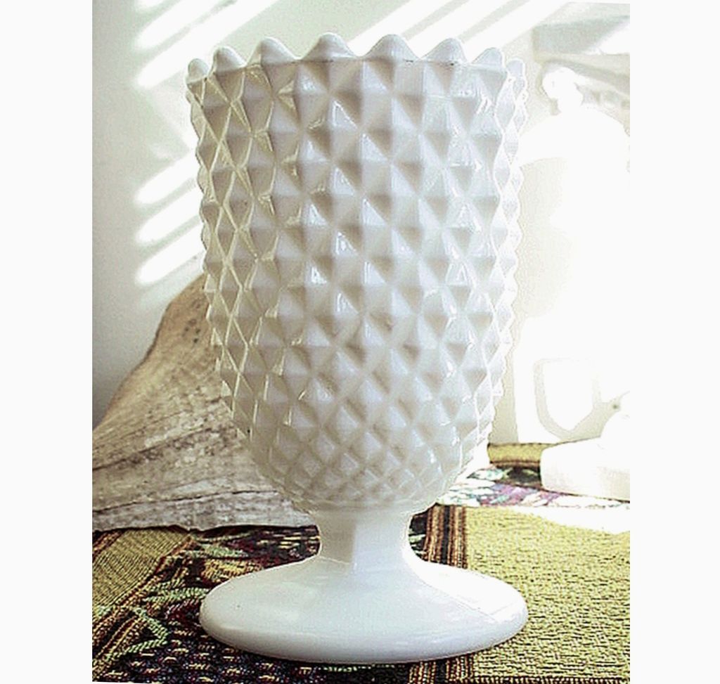 Pressed Glass Spooner Sawtooth Pattern Milk Glass Pressed Glass Spooner Sawtooth Pattern Milk Glass
